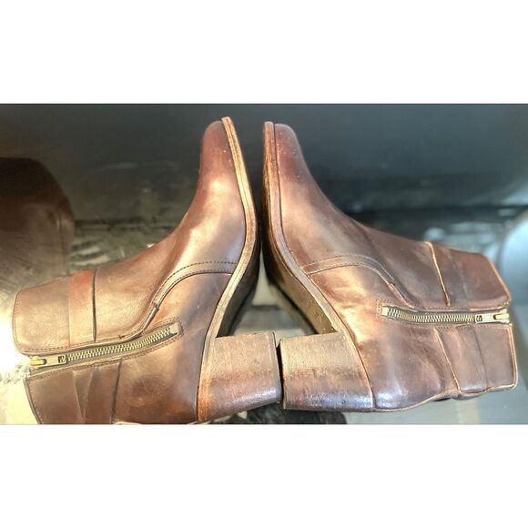 Vintage USA FRYE Women's Brown Leather Biker Boots Size 10B Preowned - Picture 10 of 13